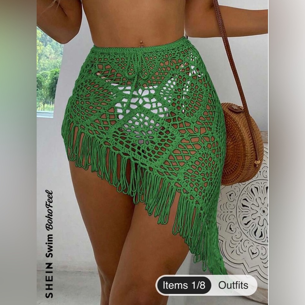 Swim BohoFeel Hollow Out Fringe Hem Crochet Cover Up Skirt